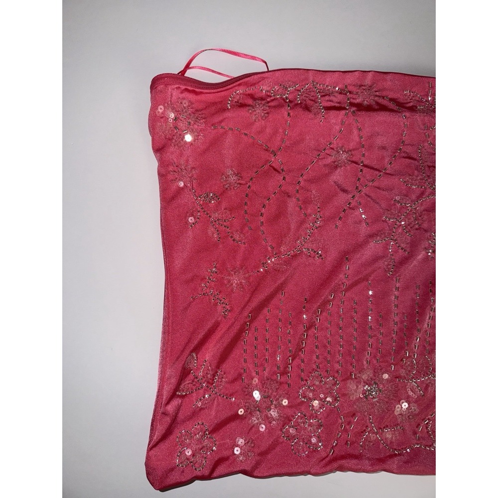 Forever 21 Women Large Pink Strapless Floral Beaded Sequin Top Lined Bright NWT - Picture 4 of 9